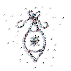 A lot of people form Christmas tree toy, children's drawing . 3d rendering.