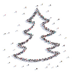 A lot of people form Christmas tree, children's drawing . 3d rendering.