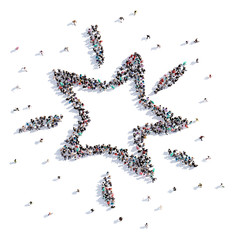 A lot of people form star, children's drawing . 3d rendering.