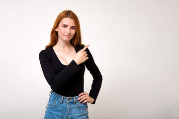 portrait of a beautiful girl with red hair on a white background with different emotions.