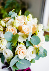 Wedding bouquet of white and pink roses