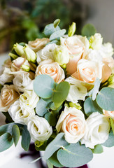 Fototapeta na wymiar Wedding bouquet of white and pink roses