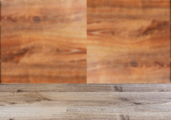 Background with empty wooden table. Flooring Texture of timbered board. Closeup.