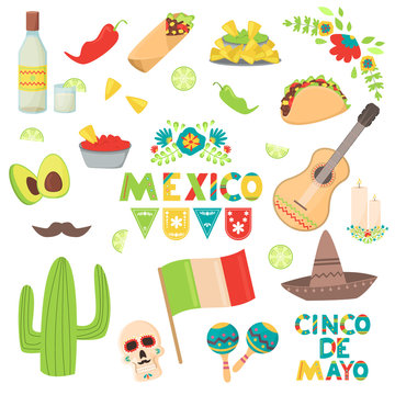Mexican traditional food festival or carnival symbols vector illustration.