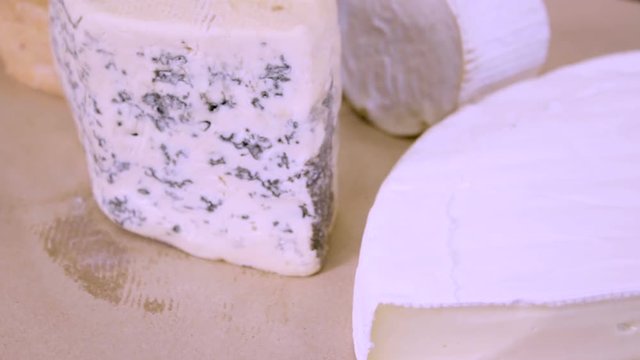 Different kinds of blue cheese. Cambozola, Danish Blue Cheese, Dorblu
