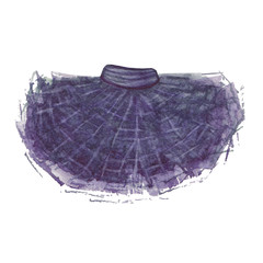 Tutu skirt. Watercolor illustration. Pleated ballet hand painted skirt.