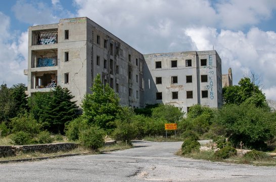 The abandoned building of Xenia located at Parnitha mountain of Attica Greece.