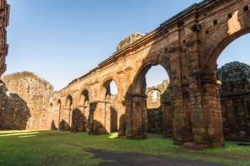 Fototapeta na wymiar Part of the UNESCO site - Jesuit Missions of the Guaranis: Church, Ruins of Sao Miguel das Missoe, Rio Grande do Sul, Brazil.
