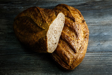 whole and half of homemade oblong wheaten bread