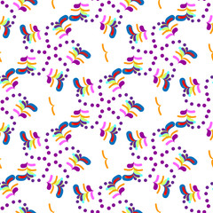 Modern abstraction seamless, composition twigs, tropical made of various rounded shapes in color. Vector illustration