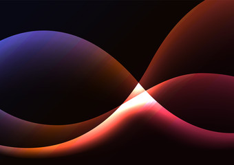 multicolor flame curve layer overlap in dark background, wave transparent backdrop, simple technology template, vector illustration