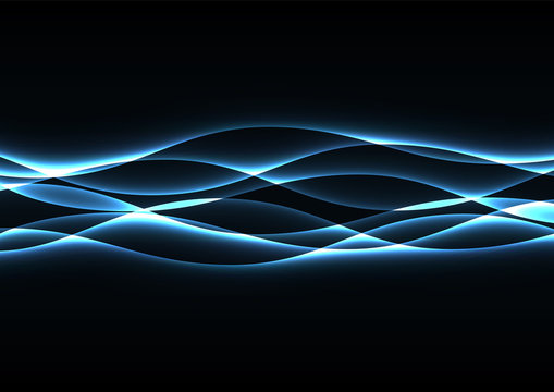 blue flame curve layer overlap in dark background, wave transparent backdrop, simple technology template, vector illustration