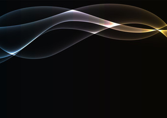 metallic flame curve layer overlap in dark background, wave transparent backdrop, simple technology template, vector illustration