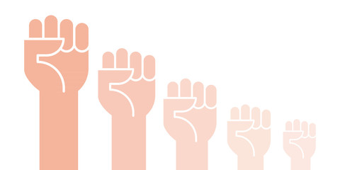 Obraz premium Fists hands up vector illustration. Concept of unity, revolution, fight, cooperation. Vector illustration, flat design