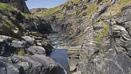 Fototapeta na wymiar The rocky valley near Tintagel Cornwall