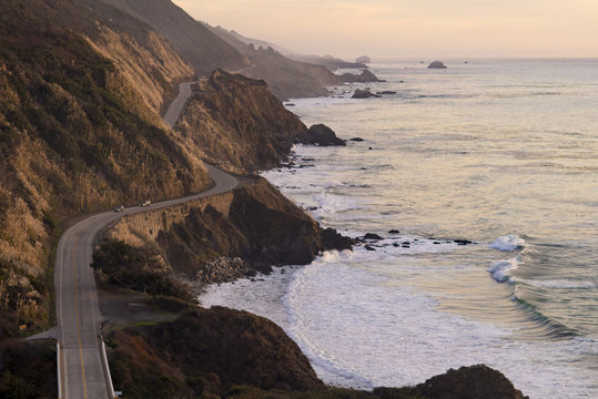 The Pacific Coast State Route Highway One in Pfeiffer Big Sur State Park between Los Angeles and San Francisco in California