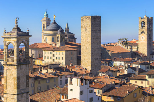 Tower of San Pangrazio, Torre del Gombito, Sant'Alessandro Cathedral (Duomo) and Civic Tower, Bergamo, Lombardy
