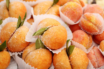 Peach cake pastries at the farmer's market.