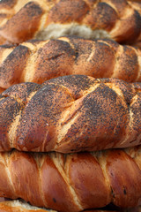 Fresh baked loaves of bread at the farmer's market.