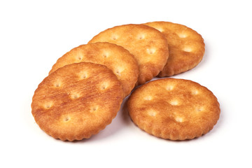 Biscuit cracker yellow round, isolated on white background.