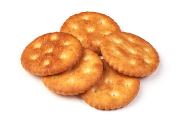 Biscuit cracker yellow round, isolated on white background.