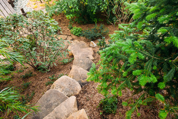 beautiful japanese stone garden landscape in summer