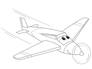 cartoon coloring plane with faces. Live transport.