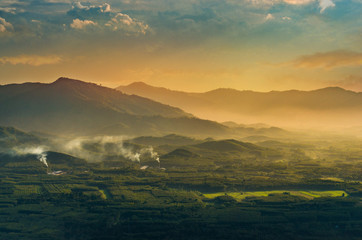 Mountain photo Morning sun Thailand View on the top of the hill with beautiful sunsets. Nakhon Si...