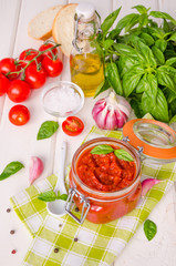 Marinara sauce. Traditional Italian tomato sauce with herbs, olive oil and garlic.