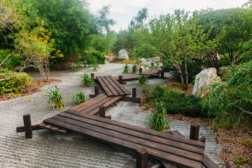 beautiful japanese stone garden landscape in summer