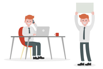 set of businessman working office illustration