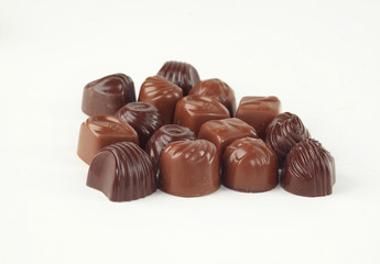 close up.set of chocolates isolated on white.photo with copy spa