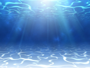 Realistic underwater design with ripple and waves. Underwater background with sunshine. Water surface. Vector illustration