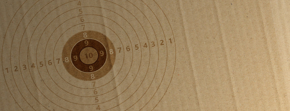 Shooting target on recycling carton paper, banner, copy space. 3d illustration