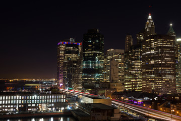 Fototapeta na wymiar Skyline of downtown Manhattan by night, New York, United States of America