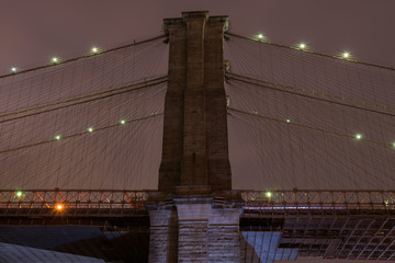The Brooklyn bridge from a nice perspective by night, New Yok, United States of America
