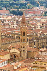 Cityscape from height, roofs of red tiles and narrow streets of Florence, Italy