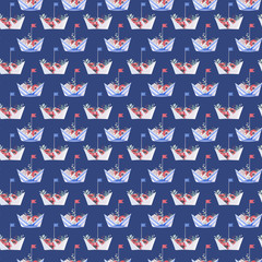 Watercolor nautical seamless pattern