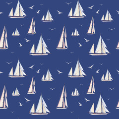 Watercolor nautical seamless pattern