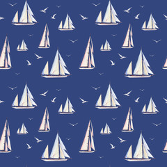 Watercolor nautical seamless pattern
