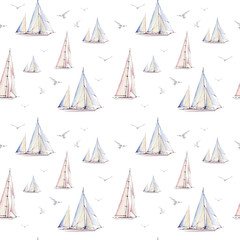Watercolor nautical seamless pattern