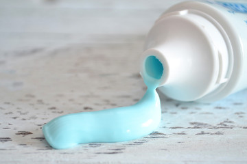 Fototapeta na wymiar Tube of toothpaste close-up.