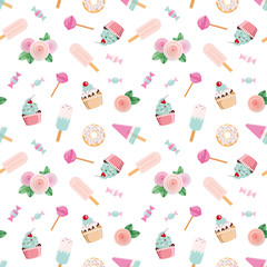 Glitter confetti polka dot seamless pattern background. Pink and pastel blue trendy colors. For birthday, valentine and scrapbook design.