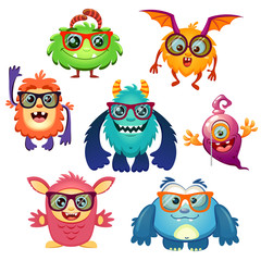 Cute cartoon monsters in glasses