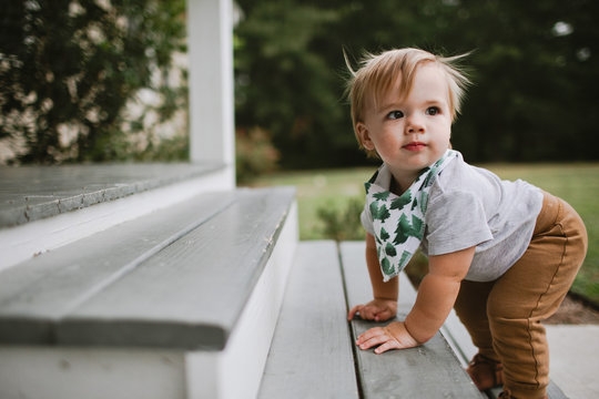 Little Boy Climbing Stairs