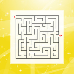 A square labyrinth. An interesting and useful game for children and adults. Simple flat vector illustration on a colorful abstract background.