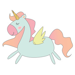 Unicorn illustration flat design isolated cute and girly