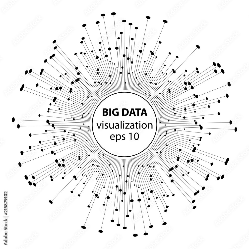Aufkleber Abstract big data visualization. Social network information. Round with connected lines and dots. Vector illustrations.