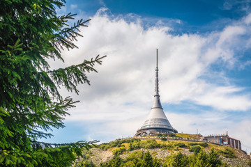 Jested - unique architectural building. Hotel and TV transmitter on the top of Jested Mountain, Liberec, Czech Republic