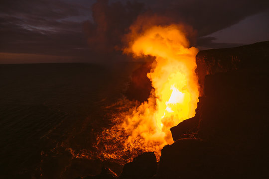 Lava flowing into the ocean, Kalapana, Hawaii